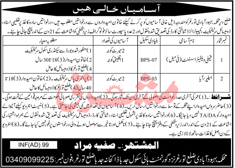 Jobs in Social Welfare Departmet Toorgar
